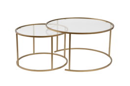 Nordure Juego Mesas de Café 80, 60 Gold, Transparent Vidrio Templado y Metal